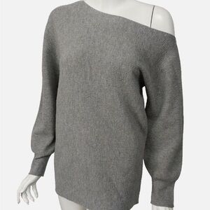 Theory NWT Gray ribbed merino wool Off-Shoulder asymmetrical Women Sweater Sz L